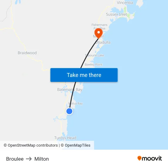 Broulee to Milton map