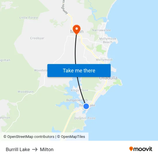 Burrill Lake to Milton map