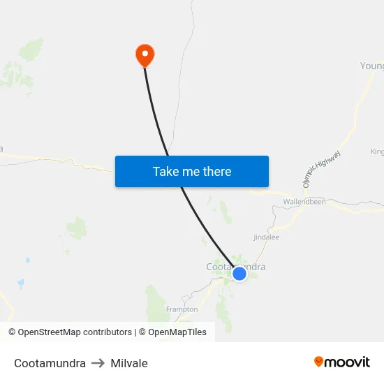Cootamundra to Milvale map