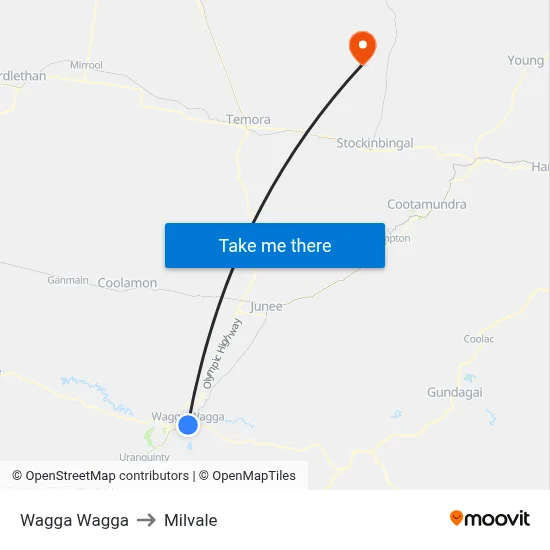 Wagga Wagga to Milvale map