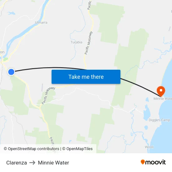 Clarenza to Minnie Water map