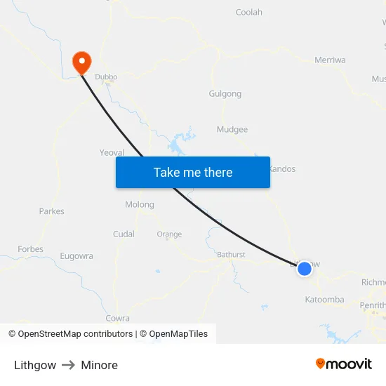Lithgow to Minore map