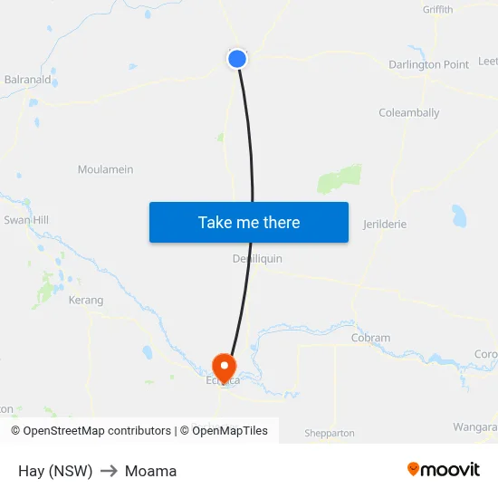 Hay (NSW) to Moama map