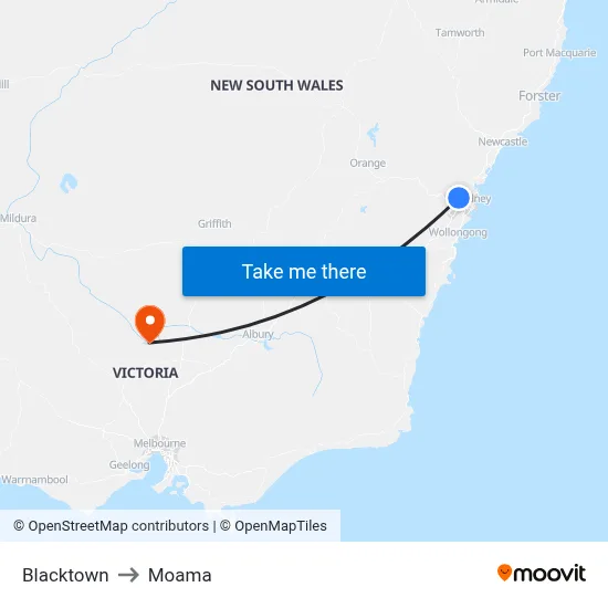 Blacktown to Moama map