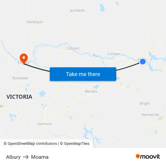 Albury to Moama map