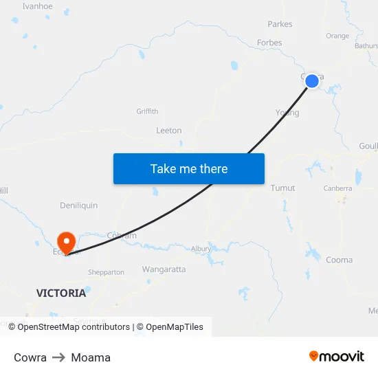 Cowra to Moama map
