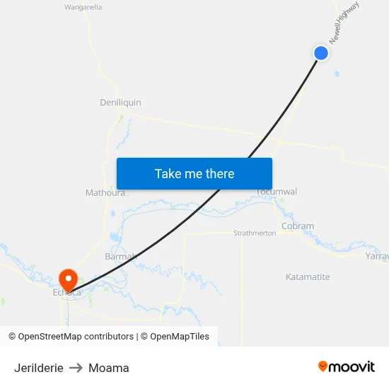 Jerilderie to Moama map