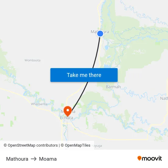 Mathoura to Moama map