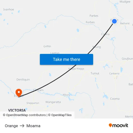 Orange to Moama map