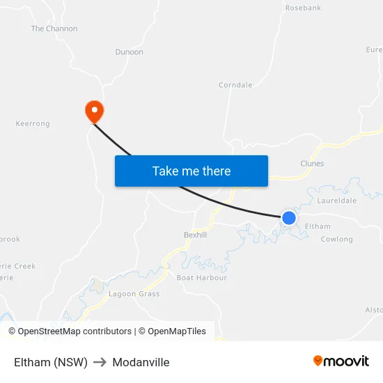 Eltham (NSW) to Modanville map