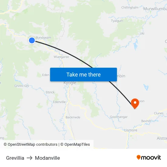 Grevillia to Modanville map