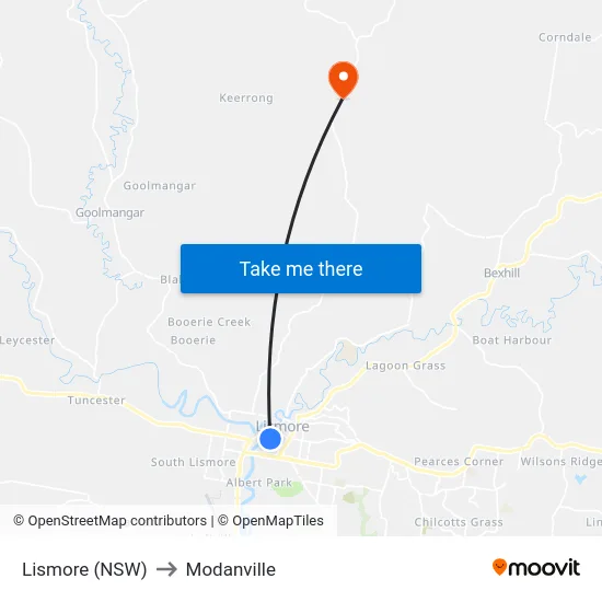 Lismore (NSW) to Modanville map
