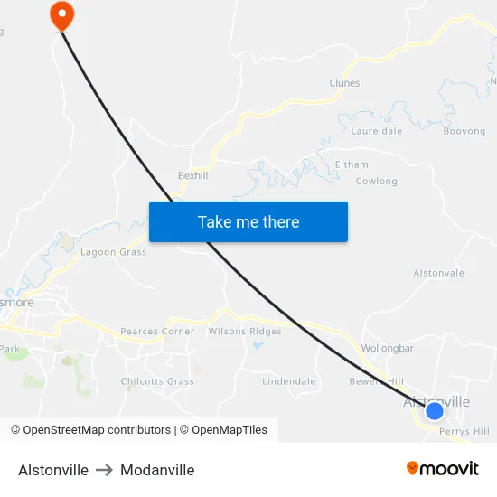 Alstonville to Modanville map