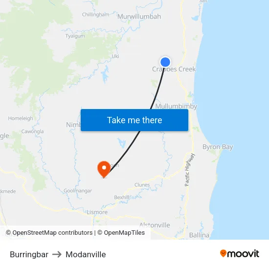 Burringbar to Modanville map