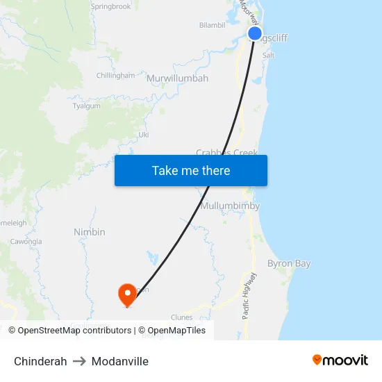 Chinderah to Modanville map