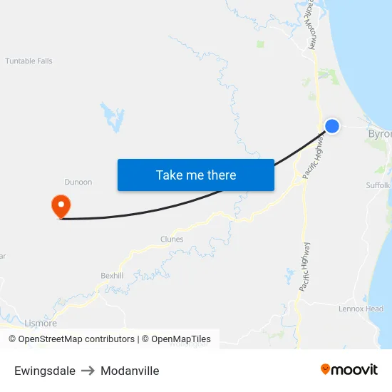 Ewingsdale to Modanville map
