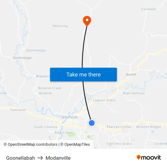 Goonellabah to Modanville map