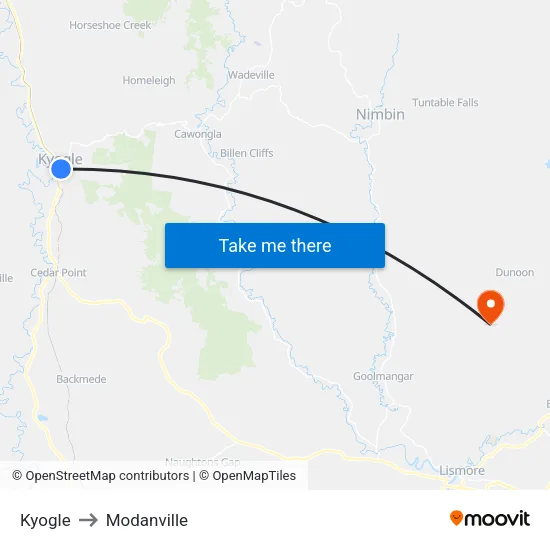 Kyogle to Modanville map