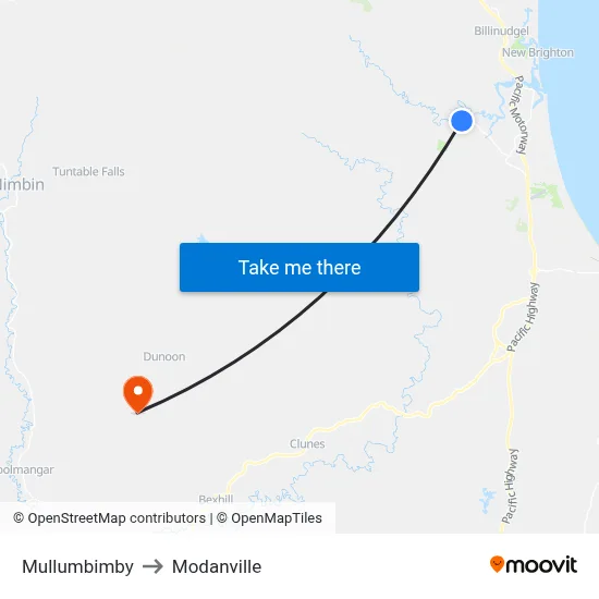 Mullumbimby to Modanville map
