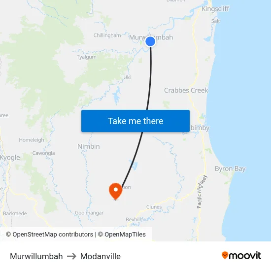 Murwillumbah to Modanville map