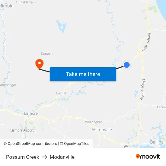 Possum Creek to Modanville map