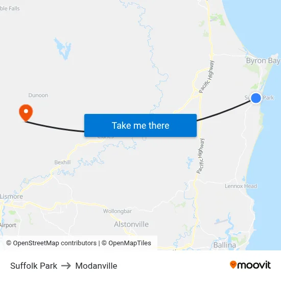 Suffolk Park to Modanville map