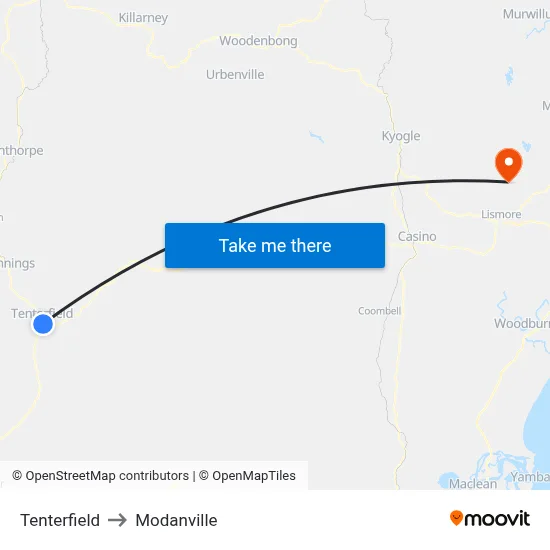 Tenterfield to Modanville map