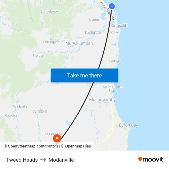 Tweed Heads to Modanville map