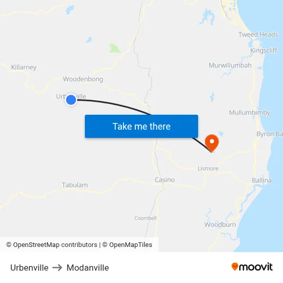 Urbenville to Modanville map