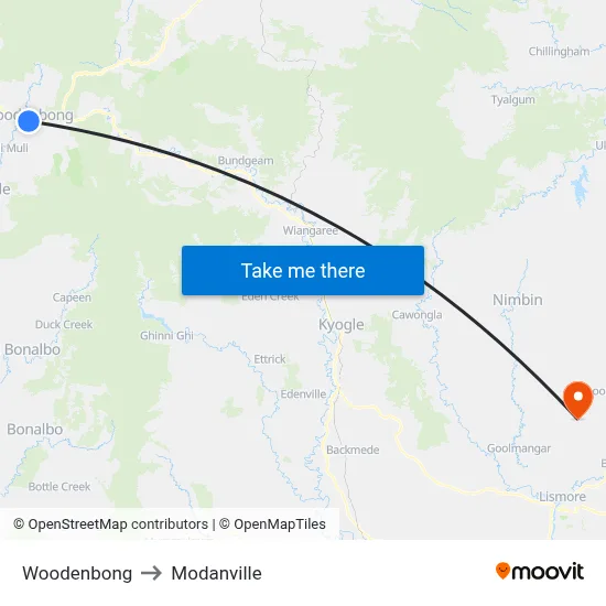 Woodenbong to Modanville map