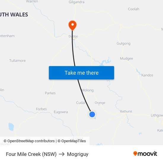 Four Mile Creek (NSW) to Mogriguy map