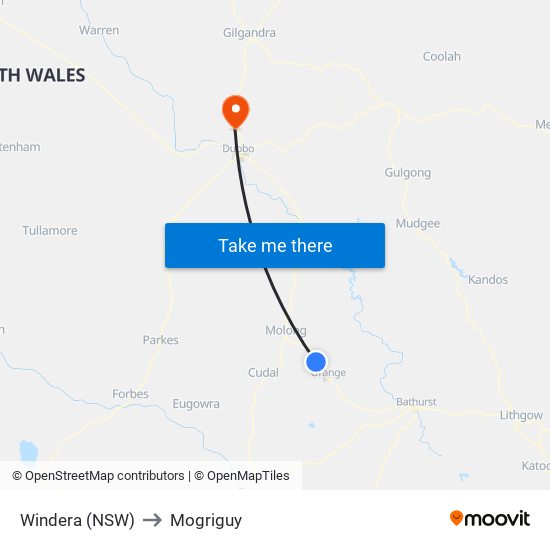 Windera (NSW) to Mogriguy map