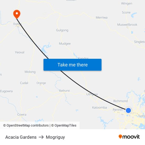 Acacia Gardens to Mogriguy map