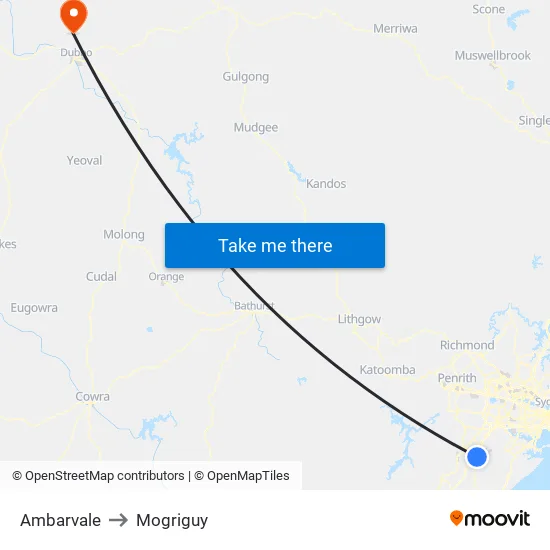 Ambarvale to Mogriguy map
