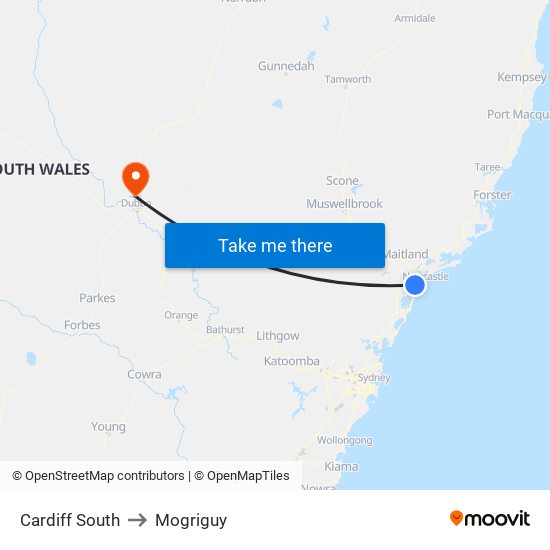 Cardiff South to Mogriguy map