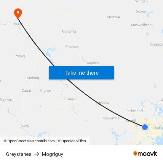 Greystanes to Mogriguy map