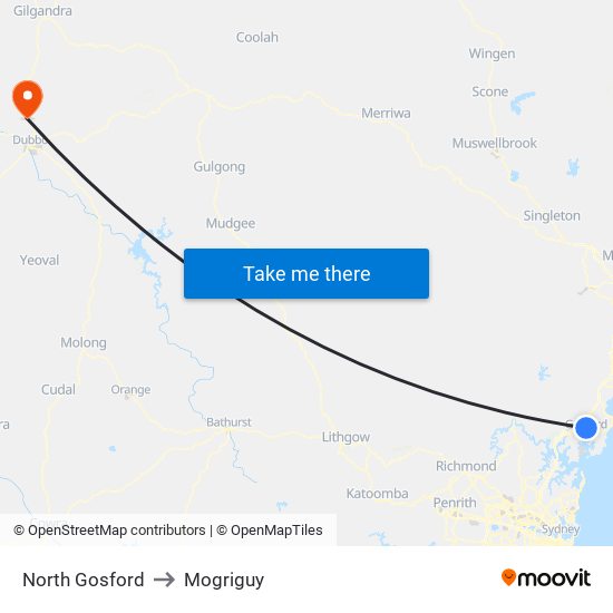 North Gosford to Mogriguy map