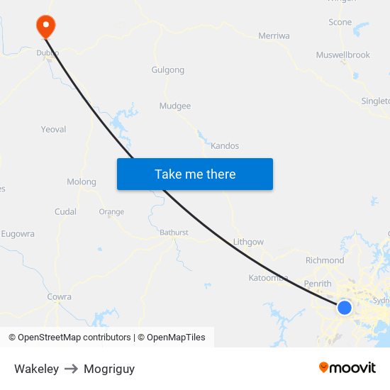 Wakeley to Mogriguy map