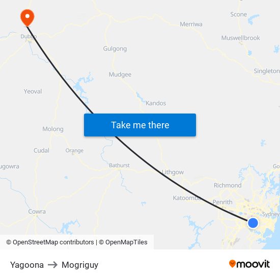 Yagoona to Mogriguy map