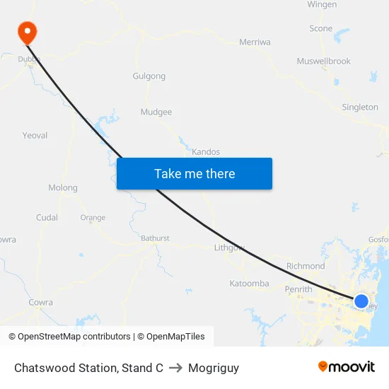 Chatswood Station, Stand C to Mogriguy map