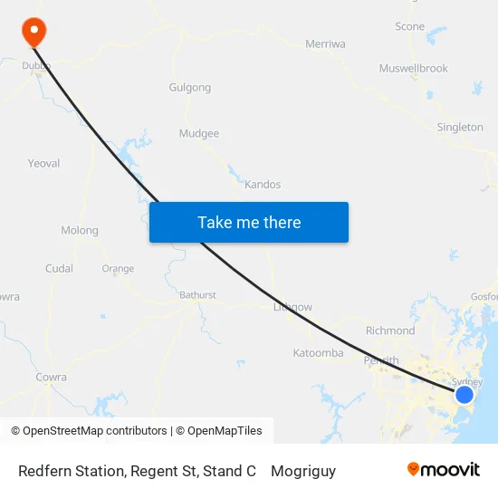 Redfern Station, Regent St, Stand C to Mogriguy map