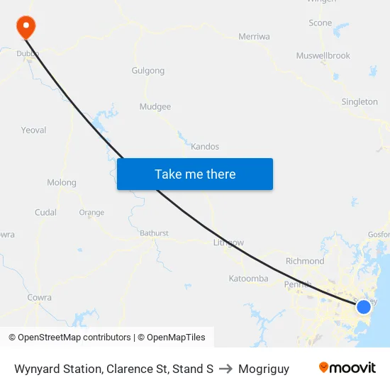 Wynyard Station, Clarence St, Stand S to Mogriguy map