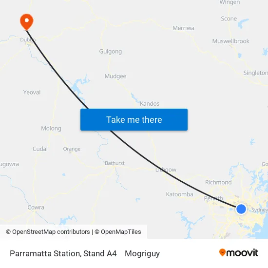 Parramatta Station, Stand A4 to Mogriguy map