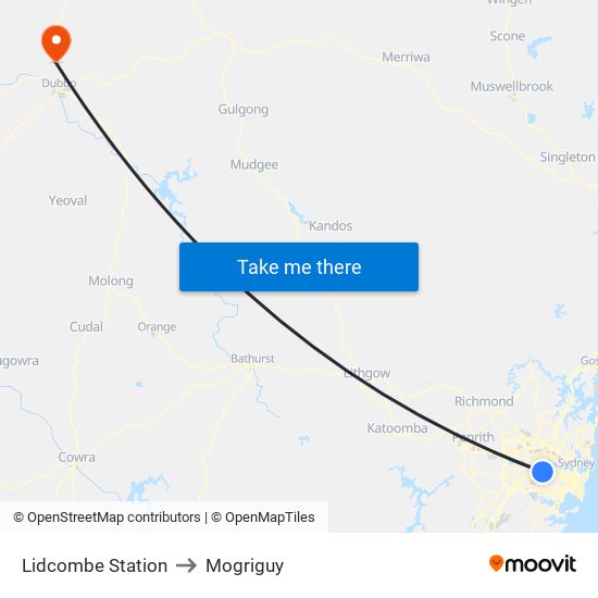 Lidcombe Station to Mogriguy map