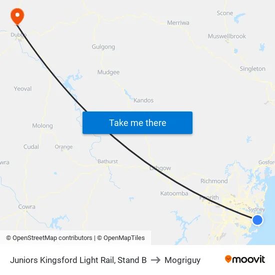Juniors Kingsford Light Rail, Stand B to Mogriguy map