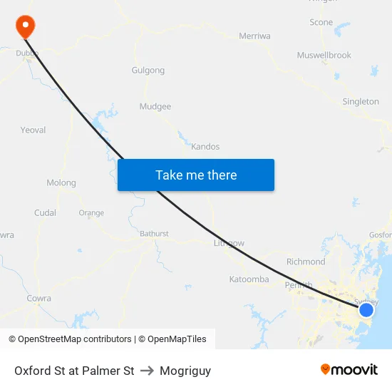 Oxford St at Palmer St to Mogriguy map