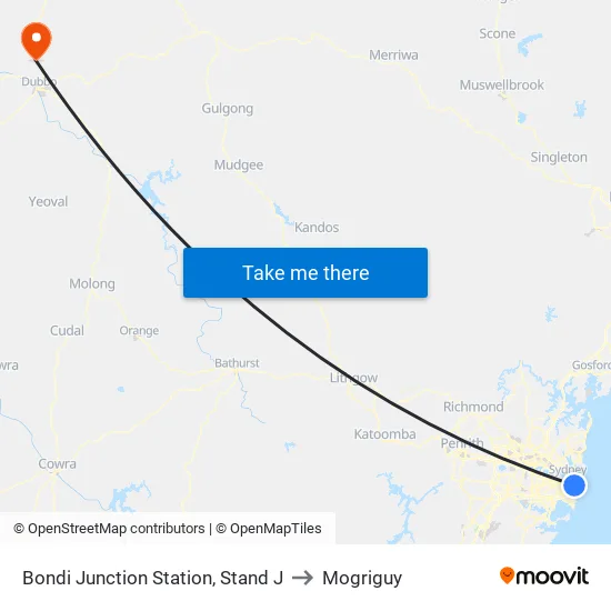 Bondi Junction Station, Stand J to Mogriguy map