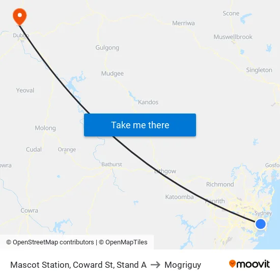 Mascot Station, Coward St, Stand A to Mogriguy map
