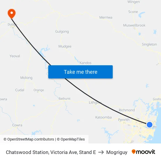 Chatswood Station, Victoria Ave, Stand E to Mogriguy map