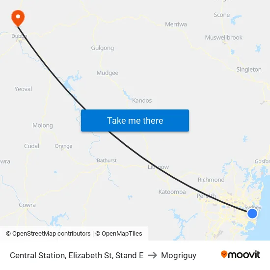 Central Station, Elizabeth St, Stand E to Mogriguy map